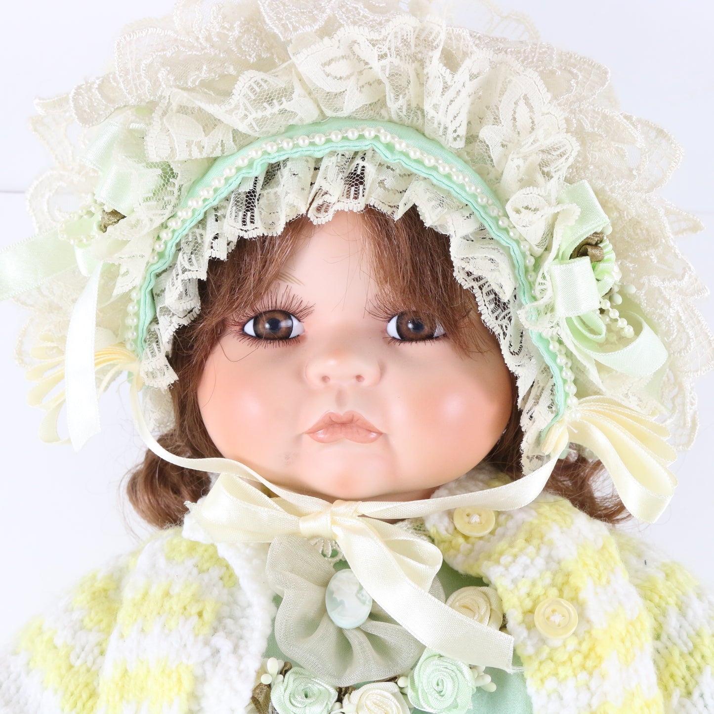 Kais Porcelain Doll Green Dress & Hat Girl Large 22" 310/2000