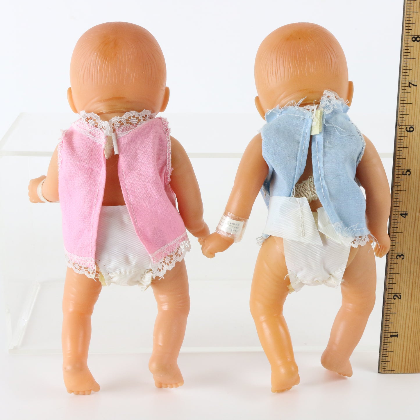 Lot Of 2 Vintage 1980s Emson Boy & Girl Newborn Babies 8.5" Vinyl Dolls