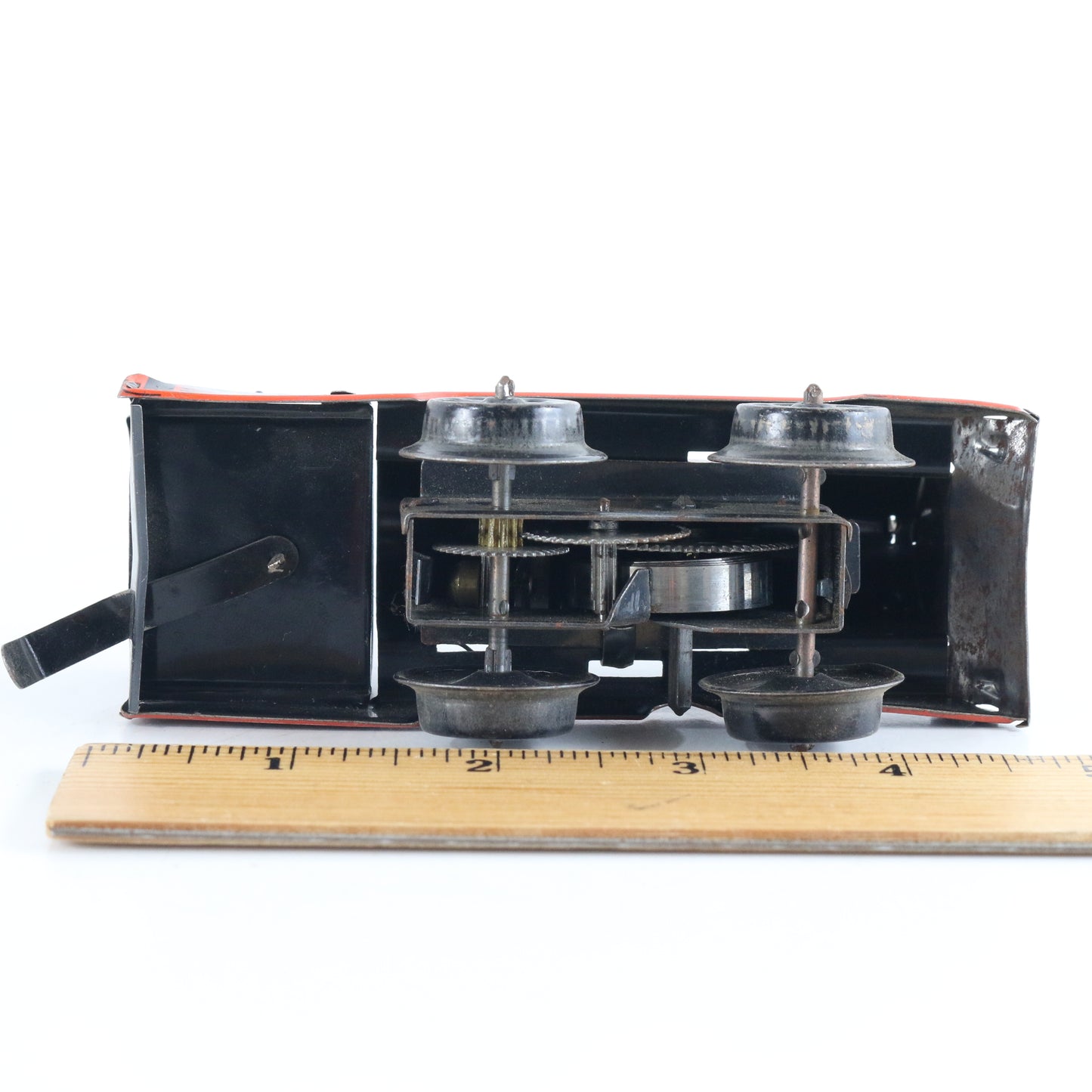 Red & Black Windup Tin Litho Steam Loco Engine US Zone Germany O Model Train postwar clockwork locomotive