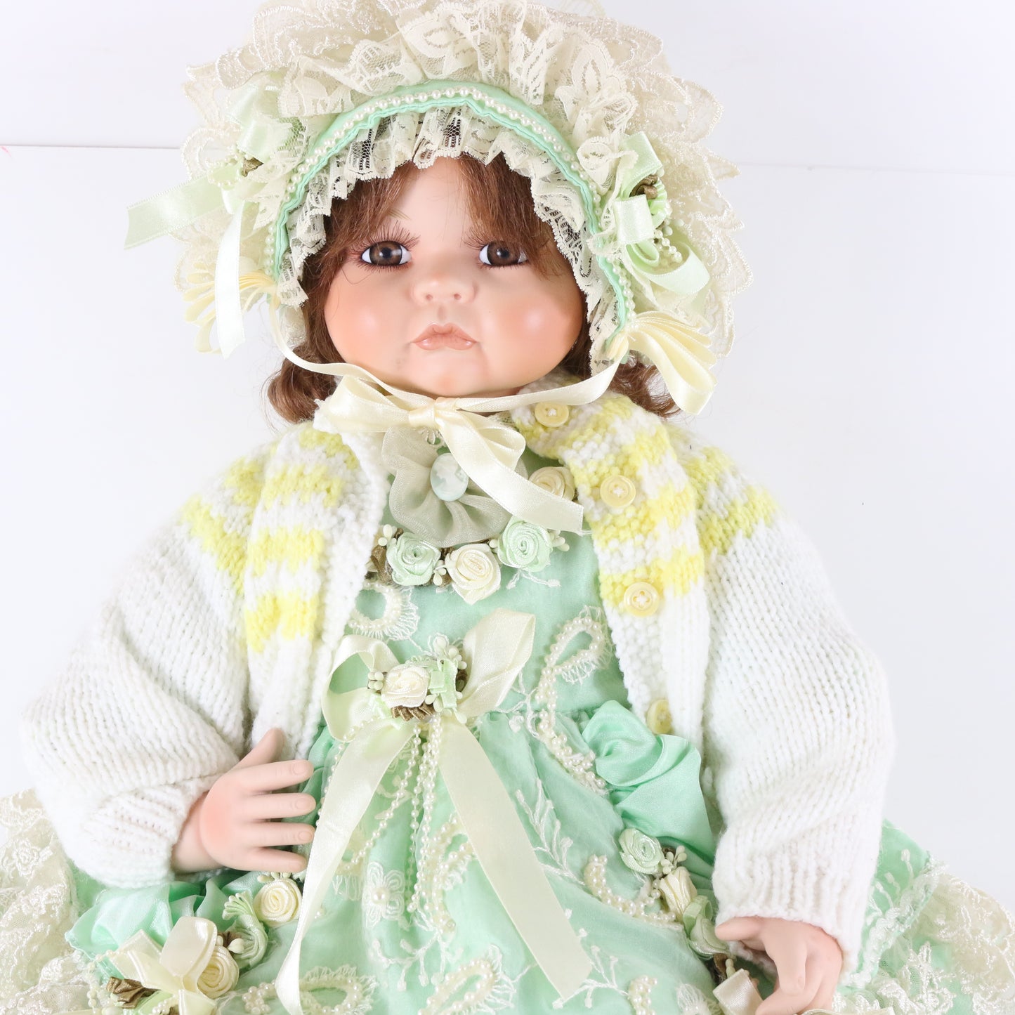Kais Porcelain Doll Green Dress & Hat Girl Large 22" 310/2000