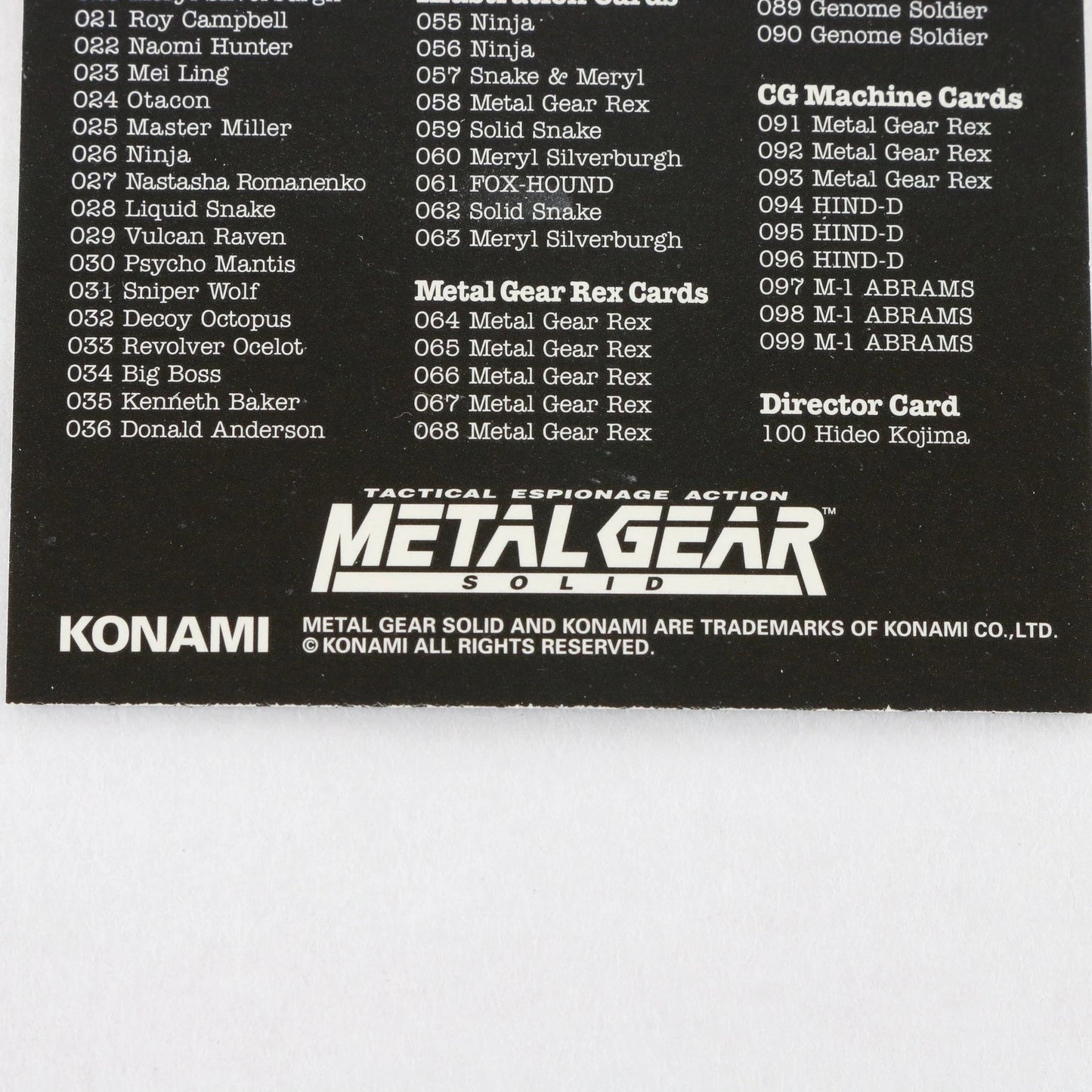 Metal Gear Solid Trading Card Otacon Hal Emmerich Checklist Konami Playstation