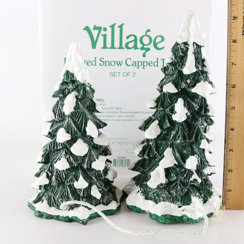 Dept 56 Village Set Of 2 Lighted Snow Capped Trees Christmas Accessories 52604