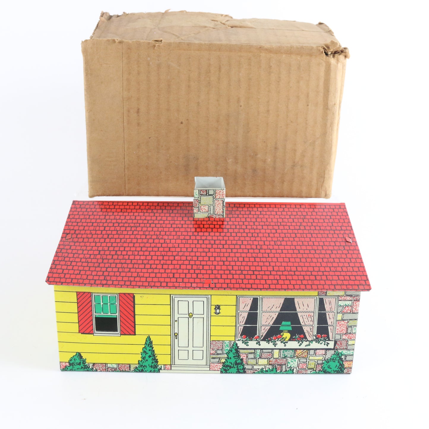 Vintage Model Train Building Tin Metal House Skyline Accessory O M14 WITH BOX nostalgic tin house layout piece