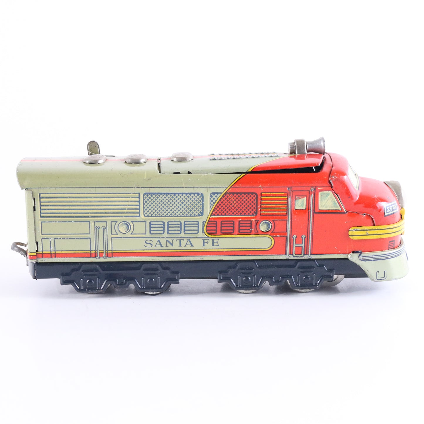 Santa Fe 2356 Diesel Locomotive Red & Yellow Battery Tin Litho Sakai? 7” Nomura? bright ATSF battery-powered engine