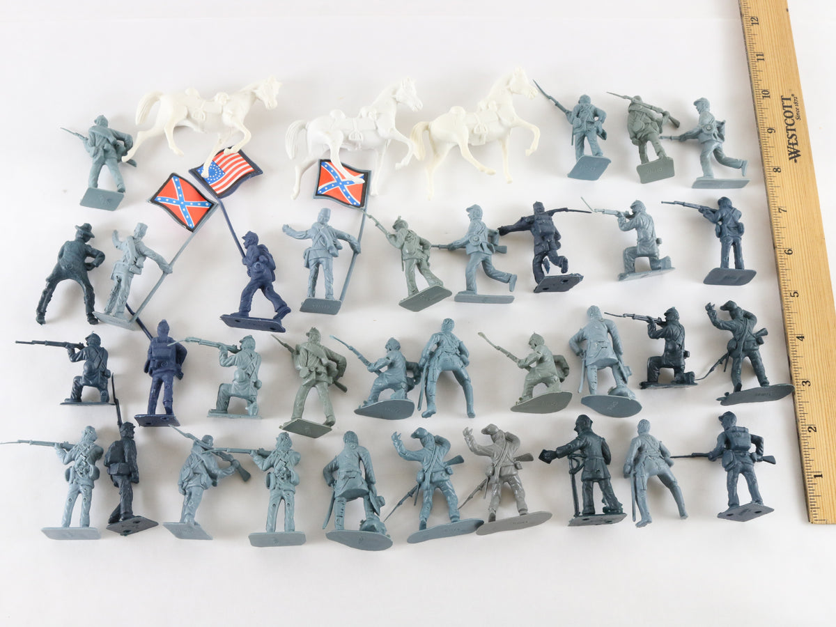 Lot Of 46 Union Soldiers Horses Civil War Marx 54mm 1:32 Blue Plastic Figures