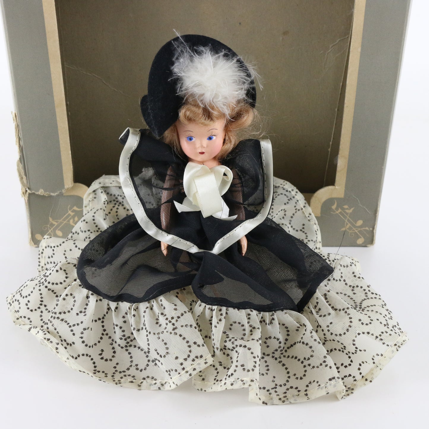 Vintage Diamond Jill Beau Art Black Dress Girl Doll 6"