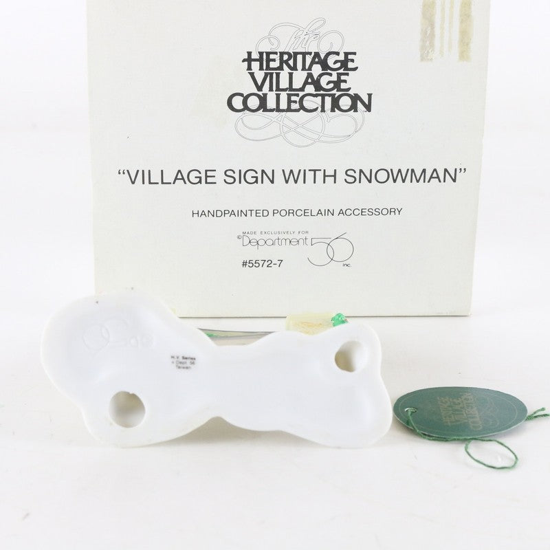 Dept 56 Heritage Village Sign W/ Snowman Porcelain Christmas Accessory 5572-7