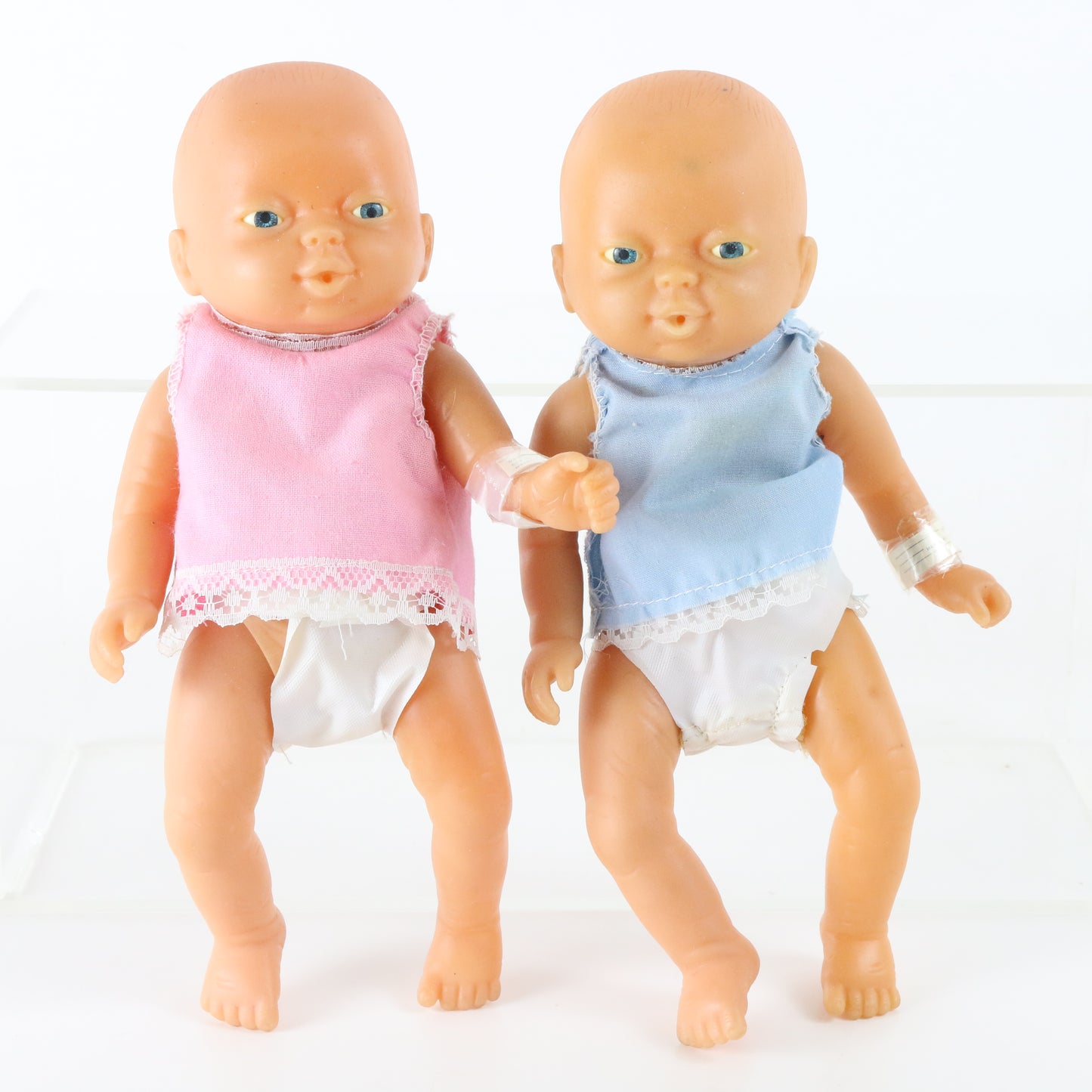 Lot Of 2 Vintage 1980s Emson Boy & Girl Newborn Babies 8.5" Vinyl Dolls