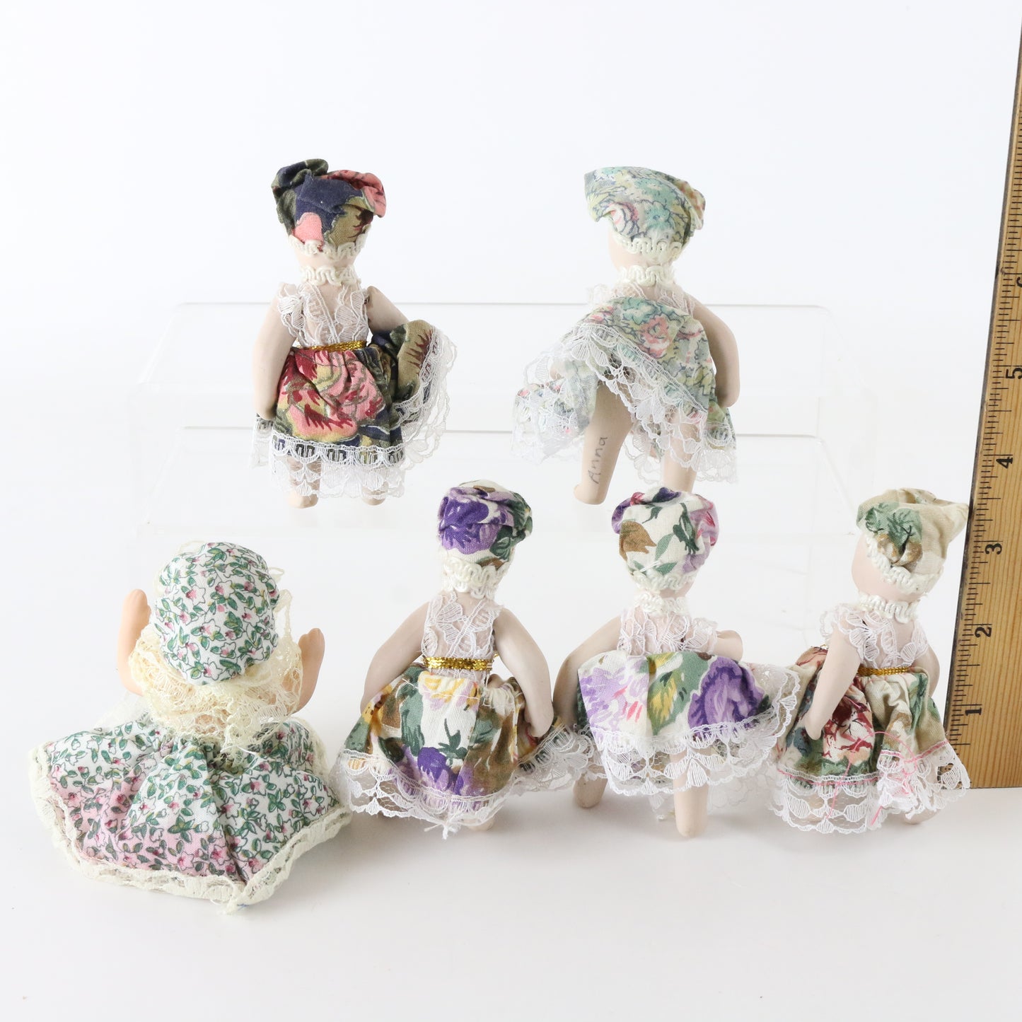 Lot Of 6 Marionette Small Tabletop Porcelain Girl Dolls 3.75"