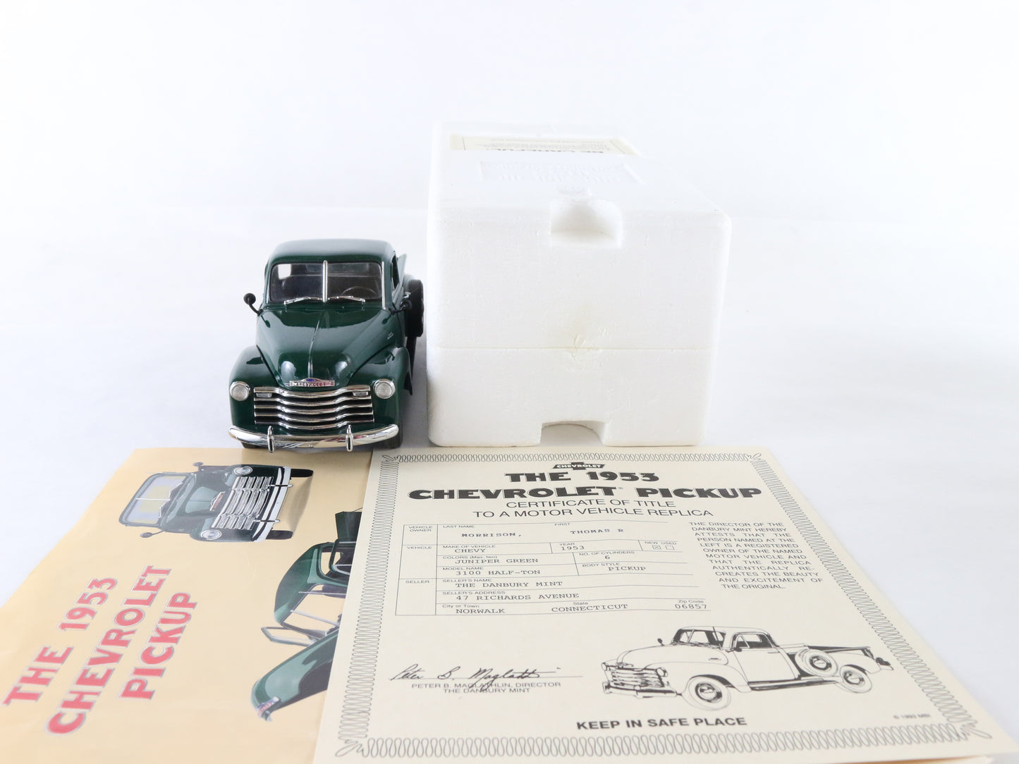 1953 Chevrolet 3100 Half-Ton Pickup Juniper Green Danbury Mint 1:24 Diecast