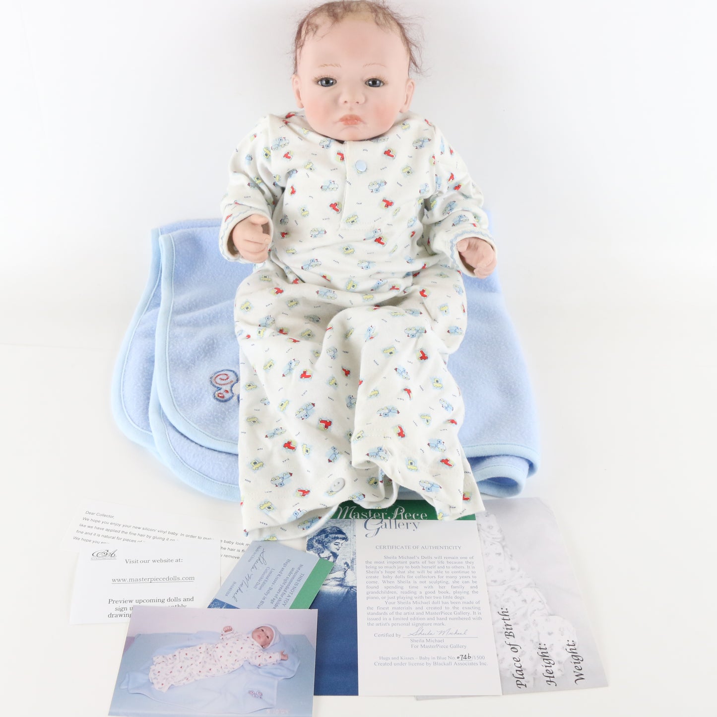 Hugs & Kisses Baby In Blue Sheila Michael Masterpiece 16" Silicon Doll 746/1500