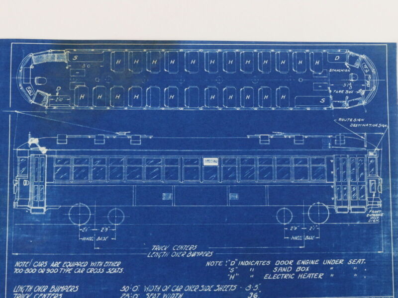 Milwaukee Electric Plan & Elevation 700 Type One Man Cars Blueprint 1930 11"