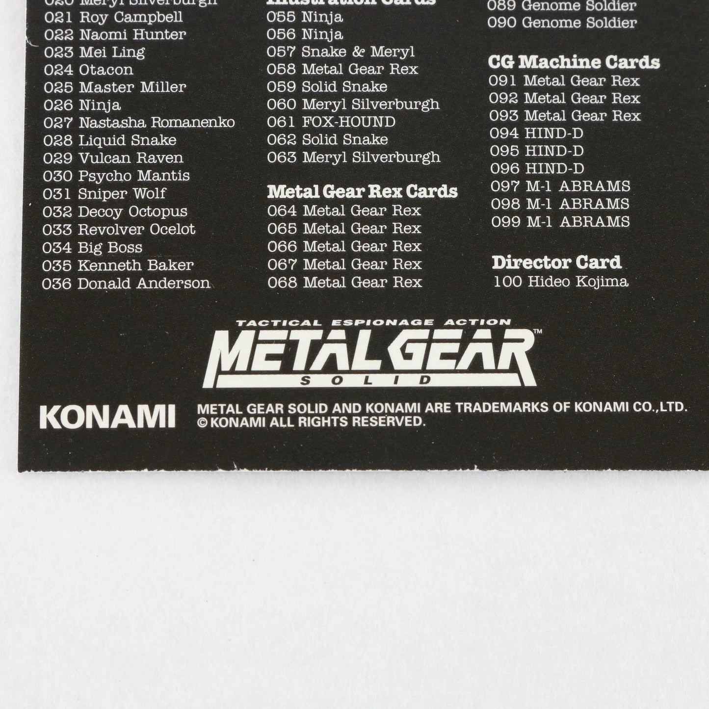 Metal Gear Solid Trading Card Psycho Mantis Checklist Konami Playstation