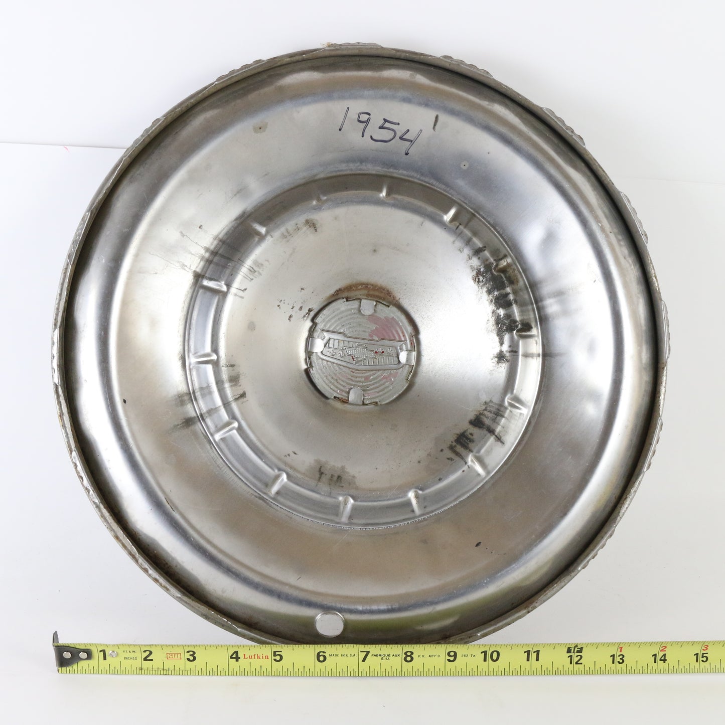 Vintage 1954 Chevrolet Chevy Red Center Metal Wheel Hubcap 15.25"