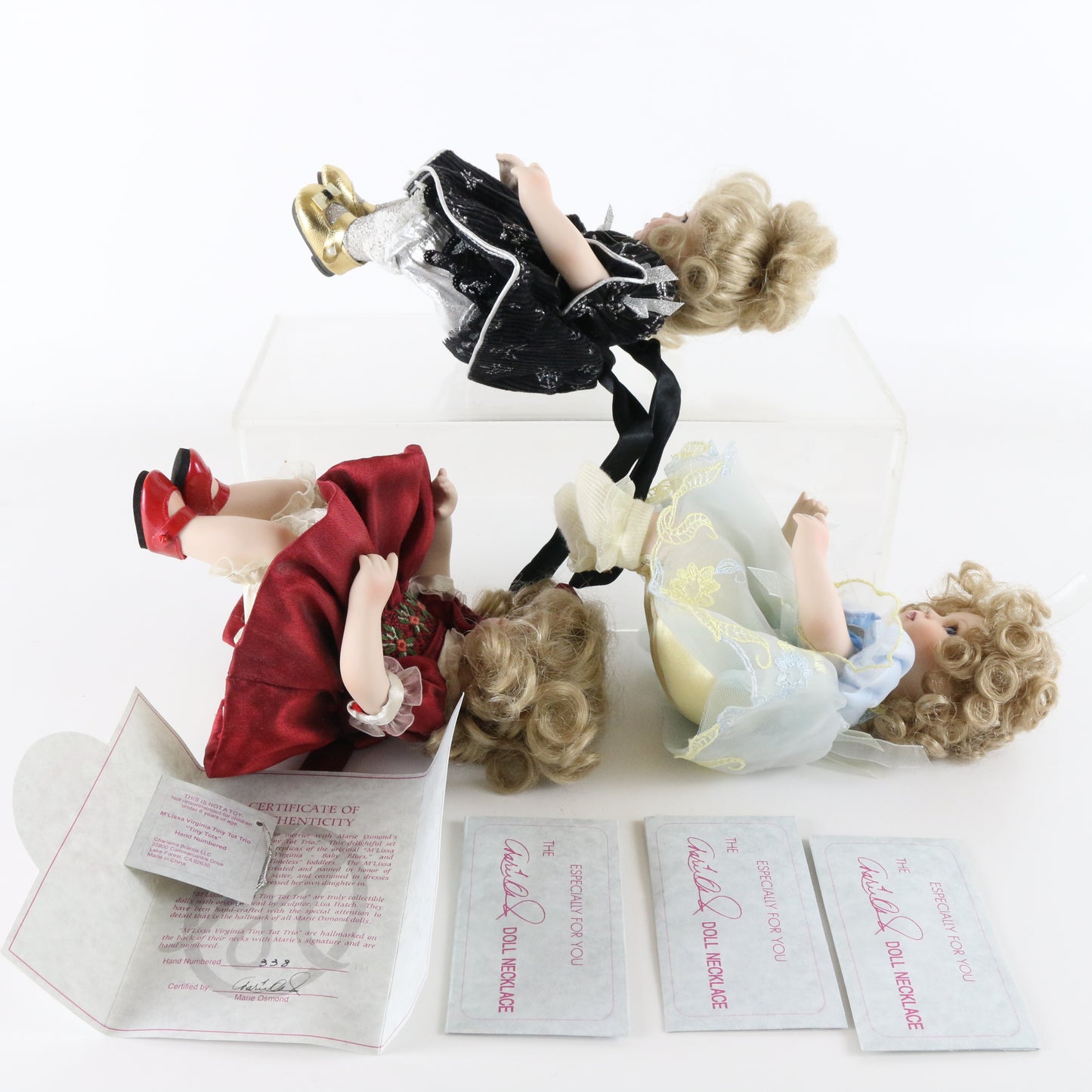Set Of 3 Tiny Tot Trio M'lissa Virginina Marie Osmond 8" Porcelain Dolls 338
