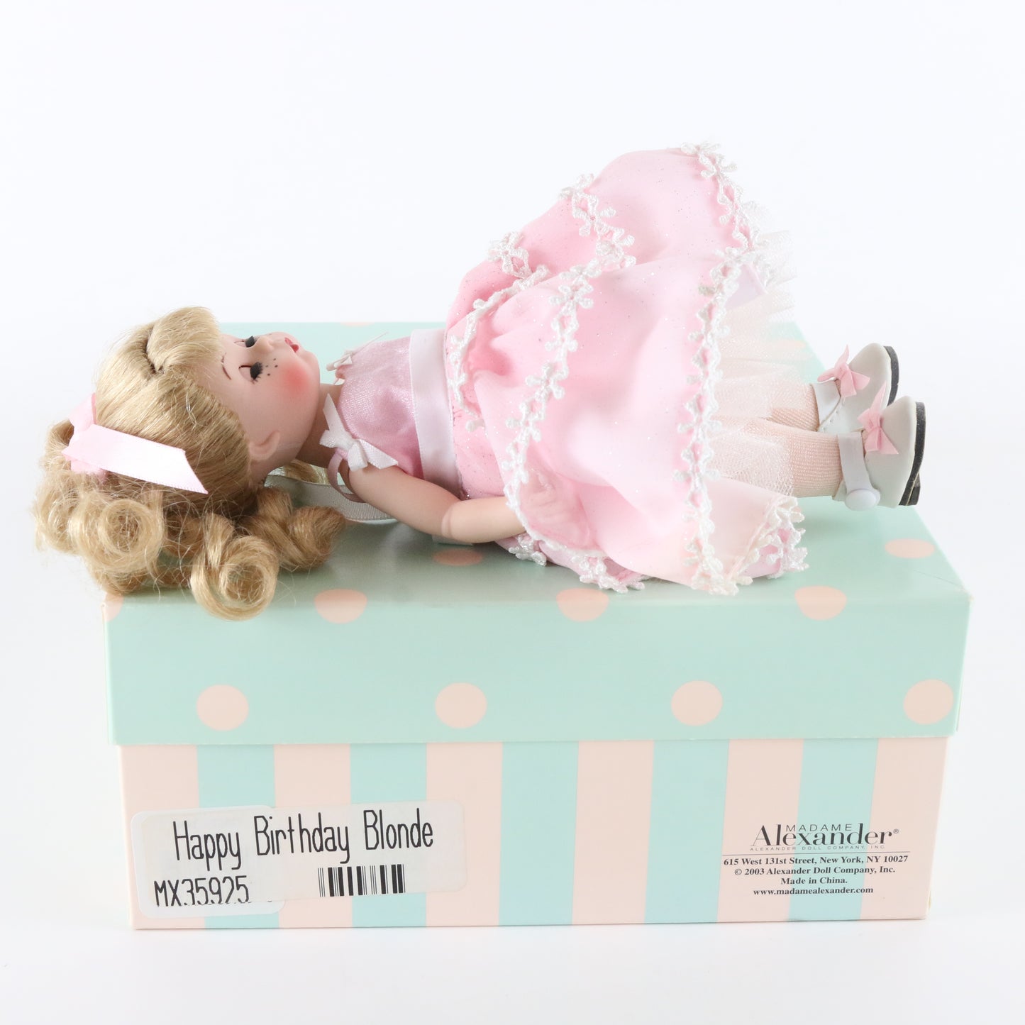 Happy Birthday Blonde Madame Alexander Pink Dress Girl Doll 8" Mx35925