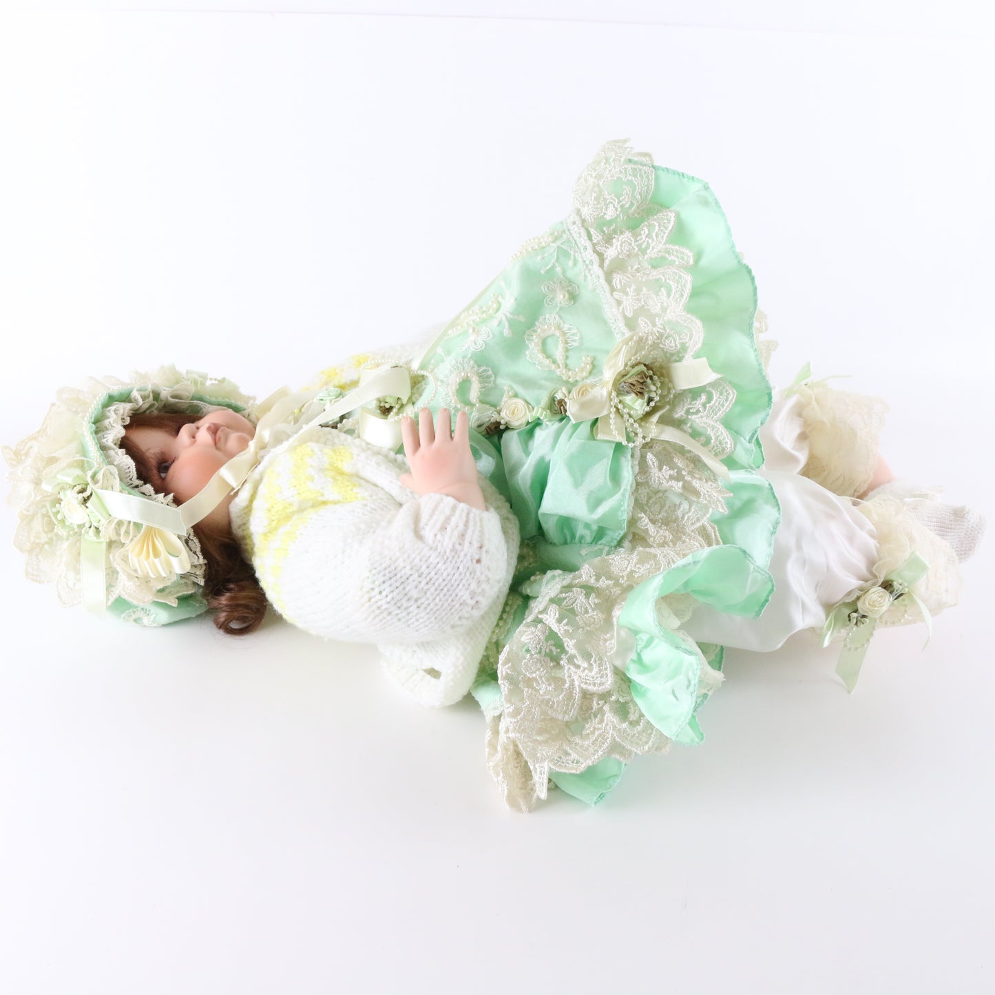 Kais Porcelain Doll Green Dress & Hat Girl Large 22" 310/2000