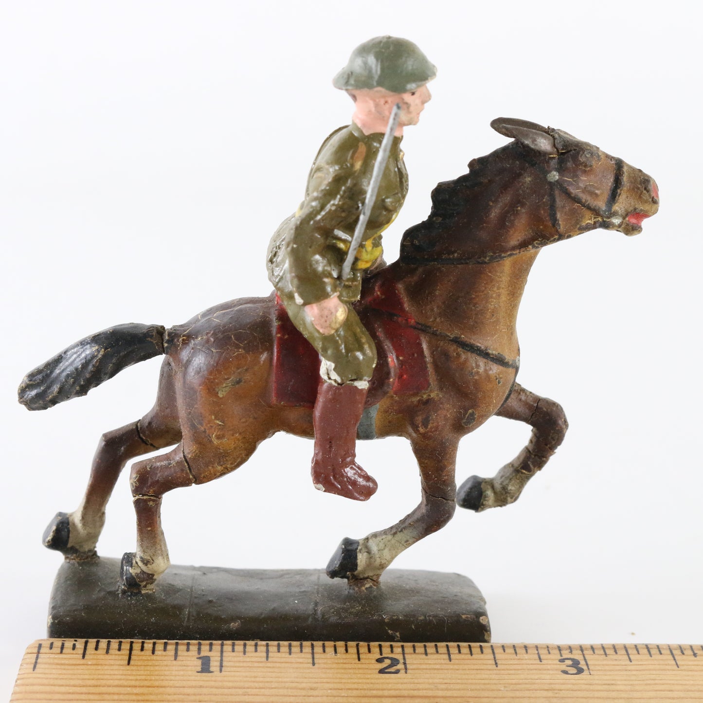 1930s Lineol running horse with riding soldier German cavalry composite toy