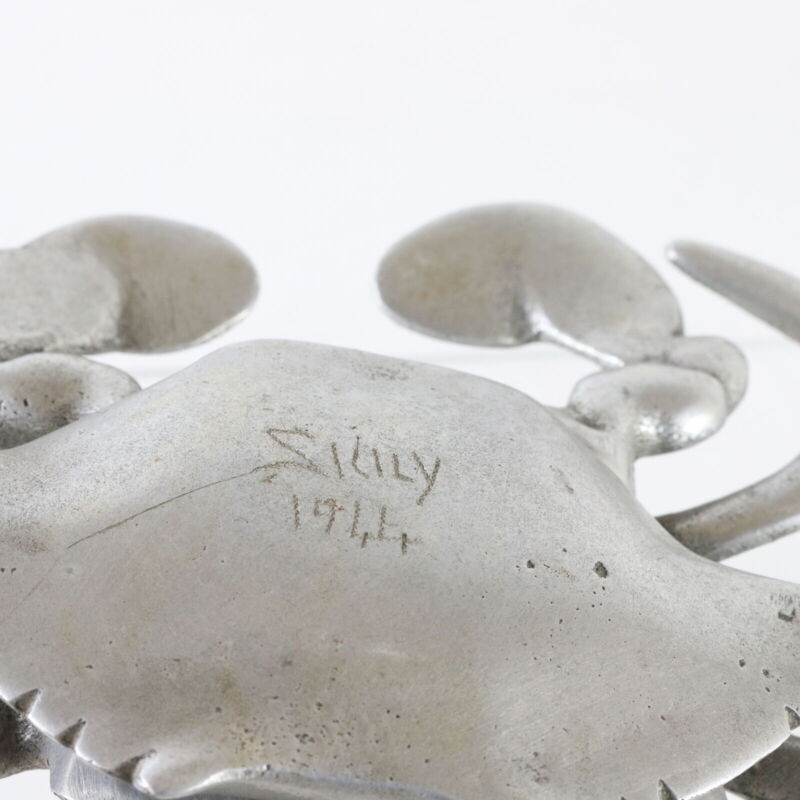 Vintage Silver Metal Candle Holder Inkwell Hinged Crab Skilly 1944