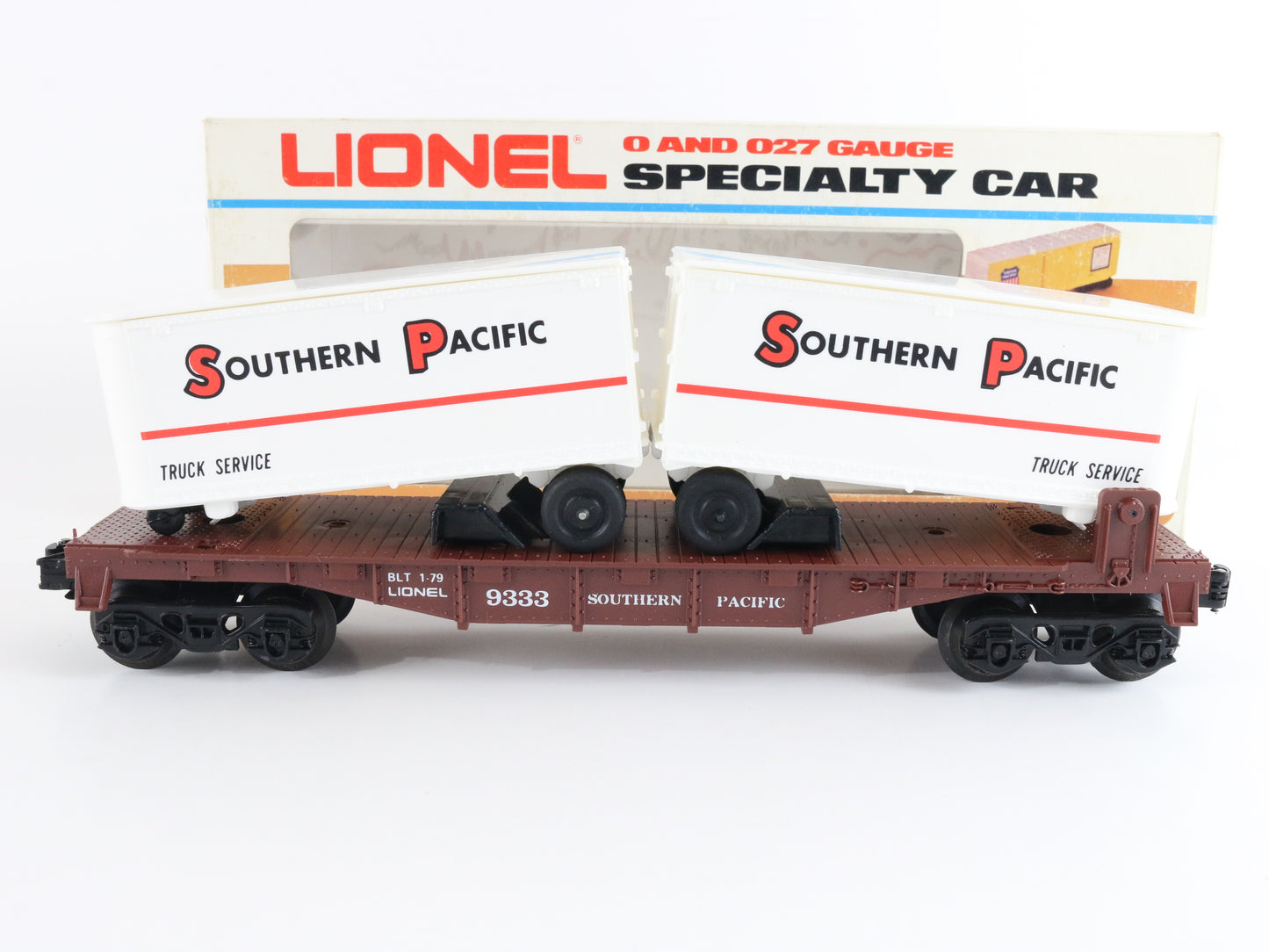 Southern Pacific SP 9333 Piggyback Flat Car W/ Trailers Lionel O 6-9333 classic SP intermodal freight model