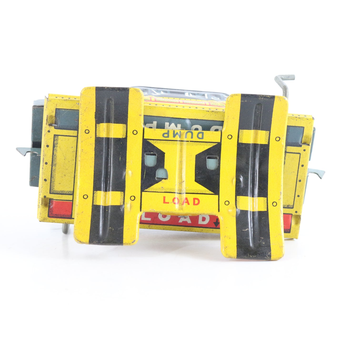 Vintage Union Pacific UP Yellow Tipping Dump Tin Litho Flat Car Japan 4.25" novelty UP dumping freight car
