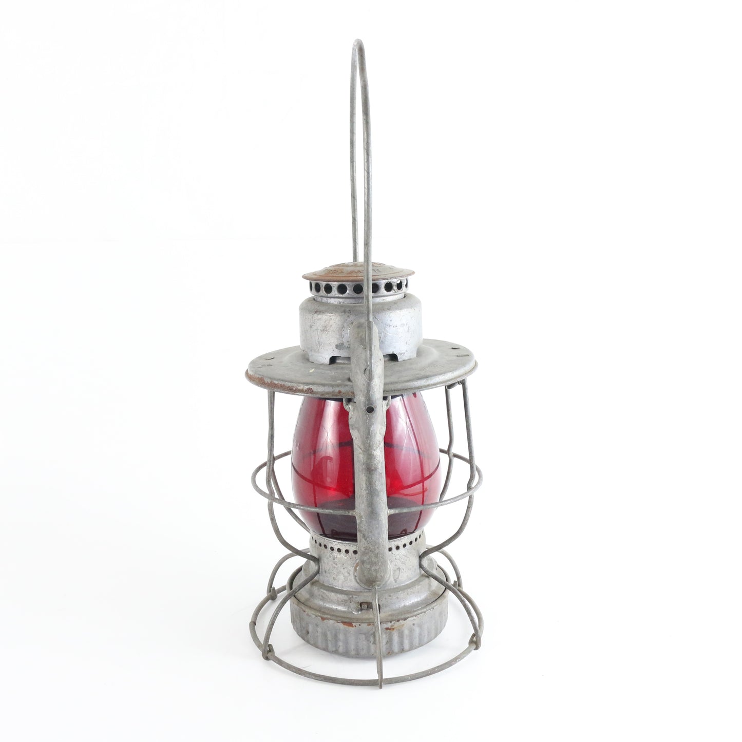 Vintage Dietz Vesta Railroad Lantern NY W/ Red Glass Globe 15" authentic rail lantern collectible hardware