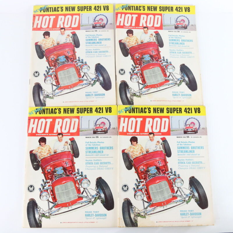 Lot Of 4 Hot Rod Pontiac Super 421 V8 March 1963 Vintage Car Magazines
