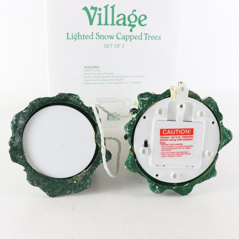 Dept 56 Village Set Of 2 Lighted Snow Capped Trees Christmas Accessories 52604