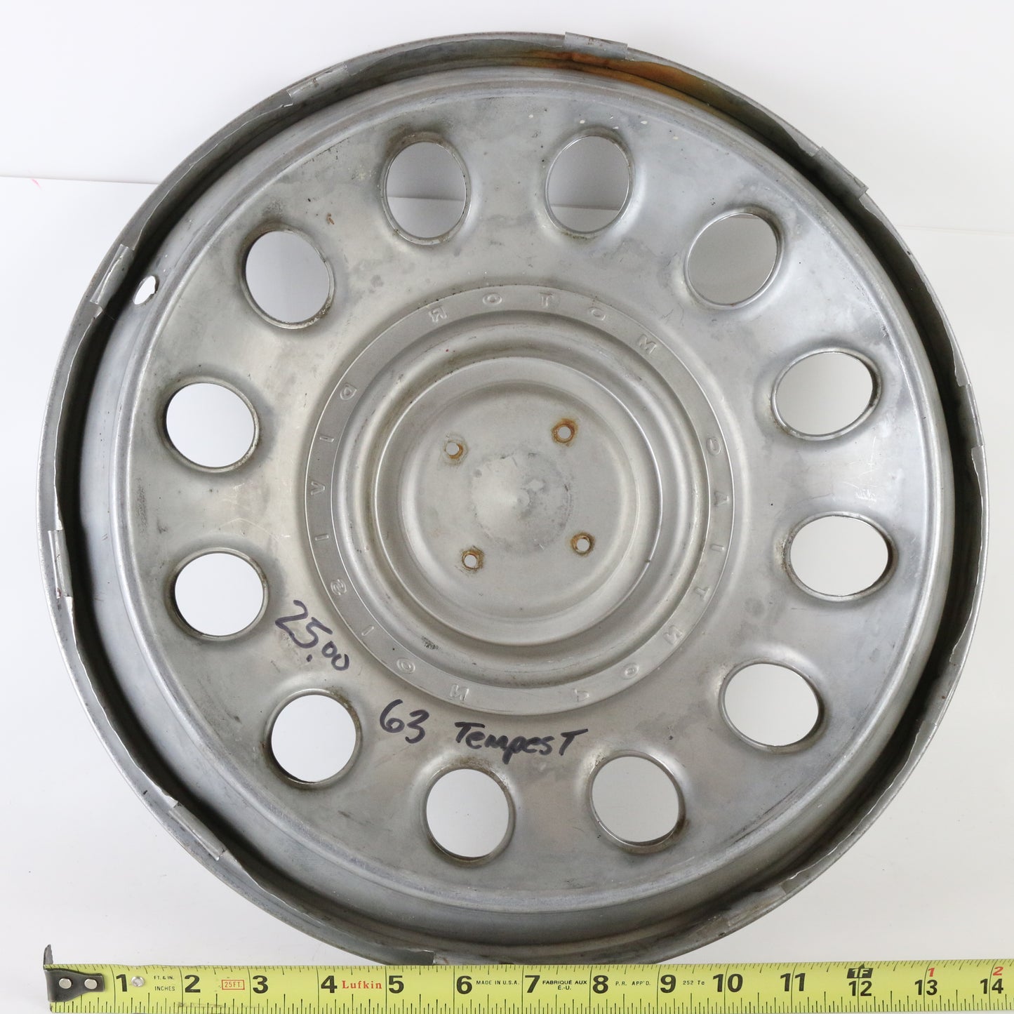 Vintage 1963 Pontiac Tempest Metal Wheel Hubcap 15.25"