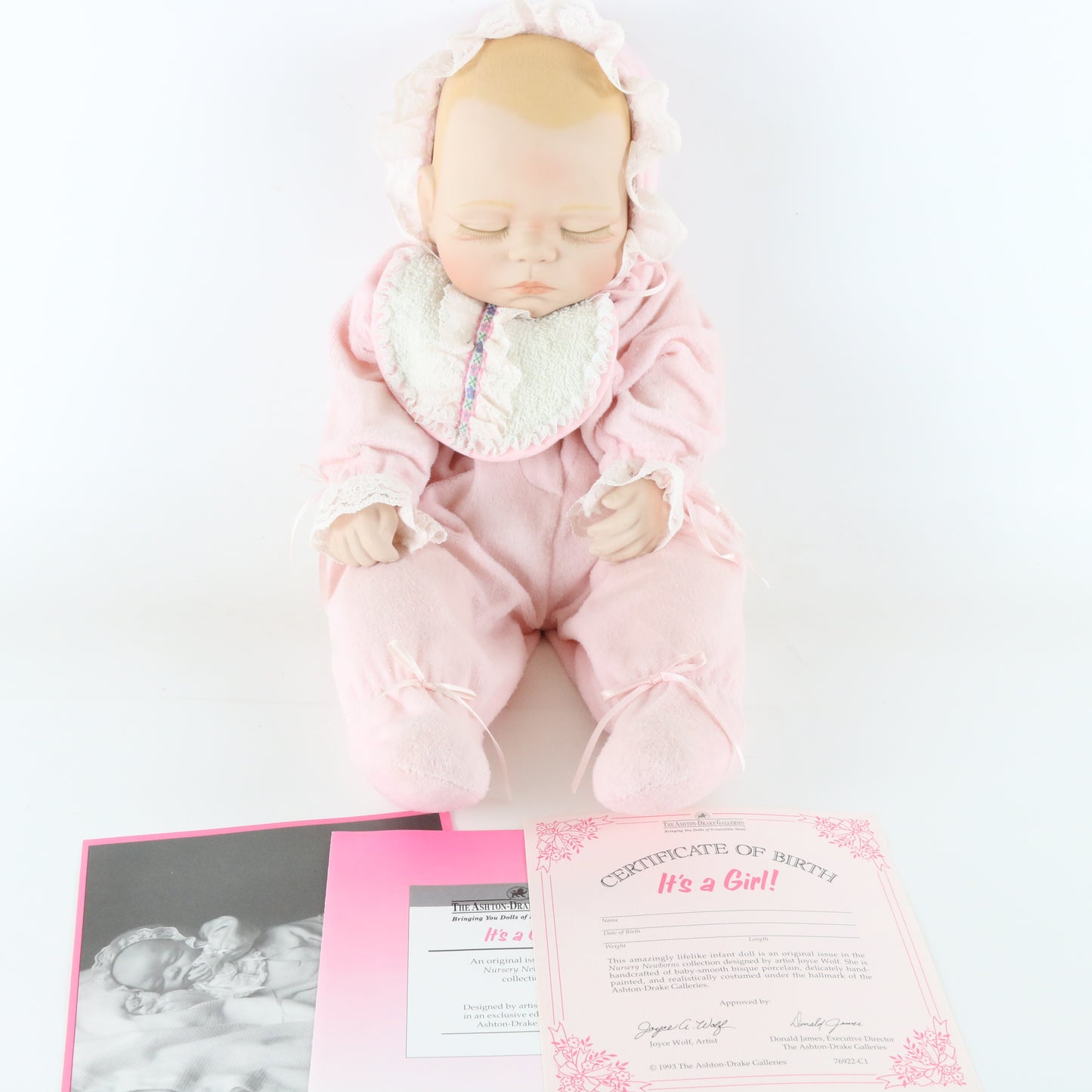 Its A Girl Ashton Drake Galleries Nursery Newborns 18" Porcelain Baby Doll 8276c