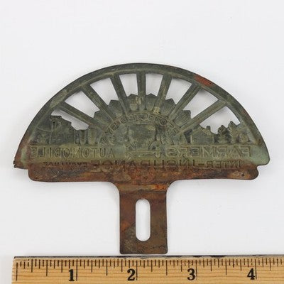 1920s 30s Farmers Automobile Inter Insurance Exchange Metal License Topper 4.5"