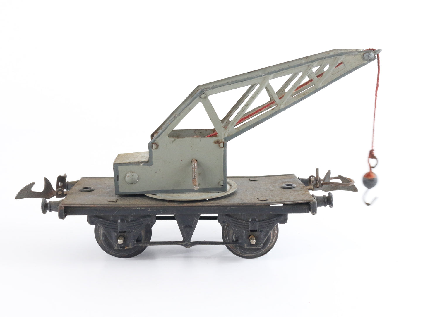 Vintage Train Crane Flat Car Hornby Meccano O Model Tinplate functional crane wagon for railway yard