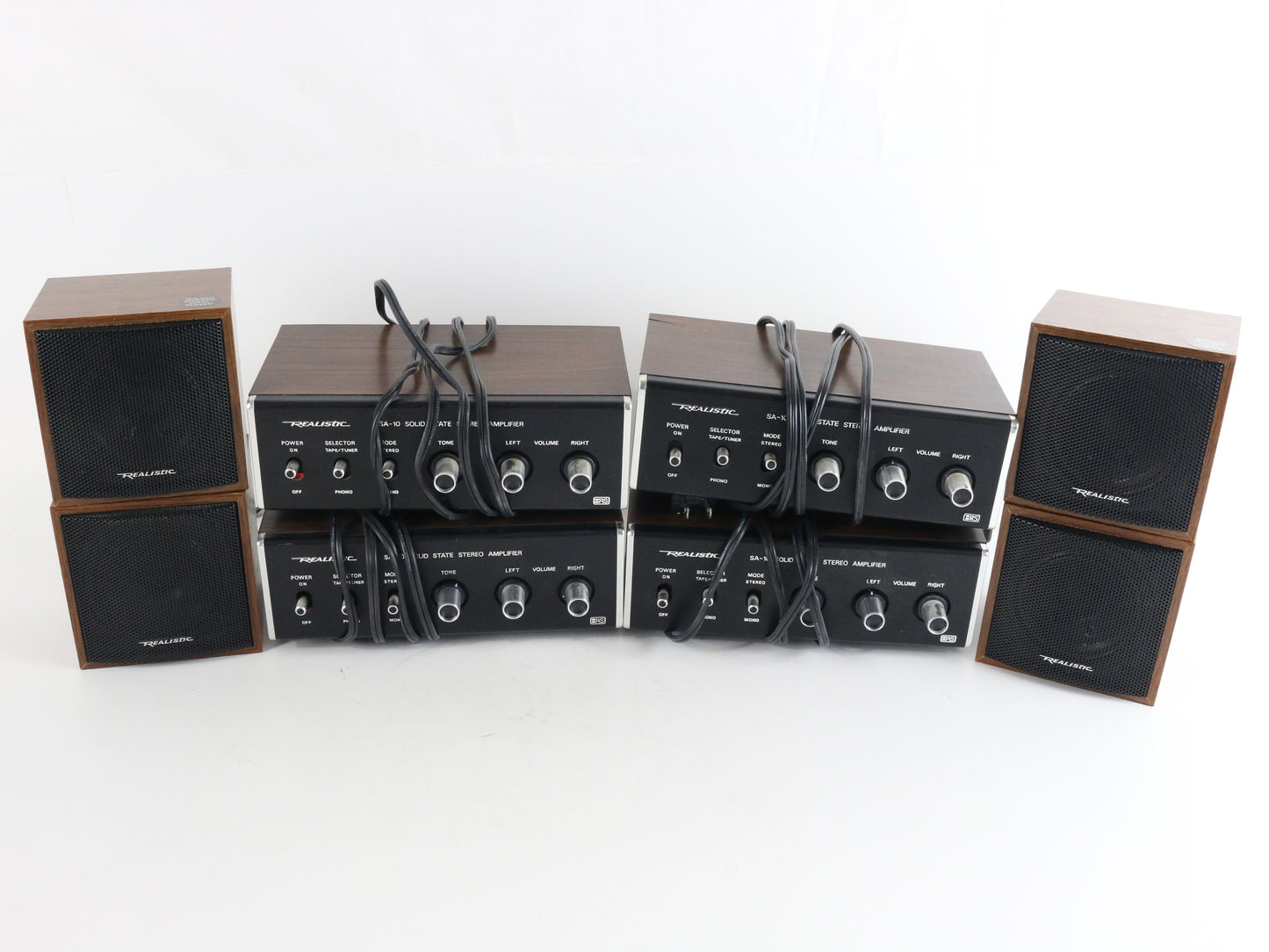 Lot Of 4x Realistic SA-10 Solid State Stereo Amplifiers + 4x 40-1250c Speakers classic audio gear for sound setups