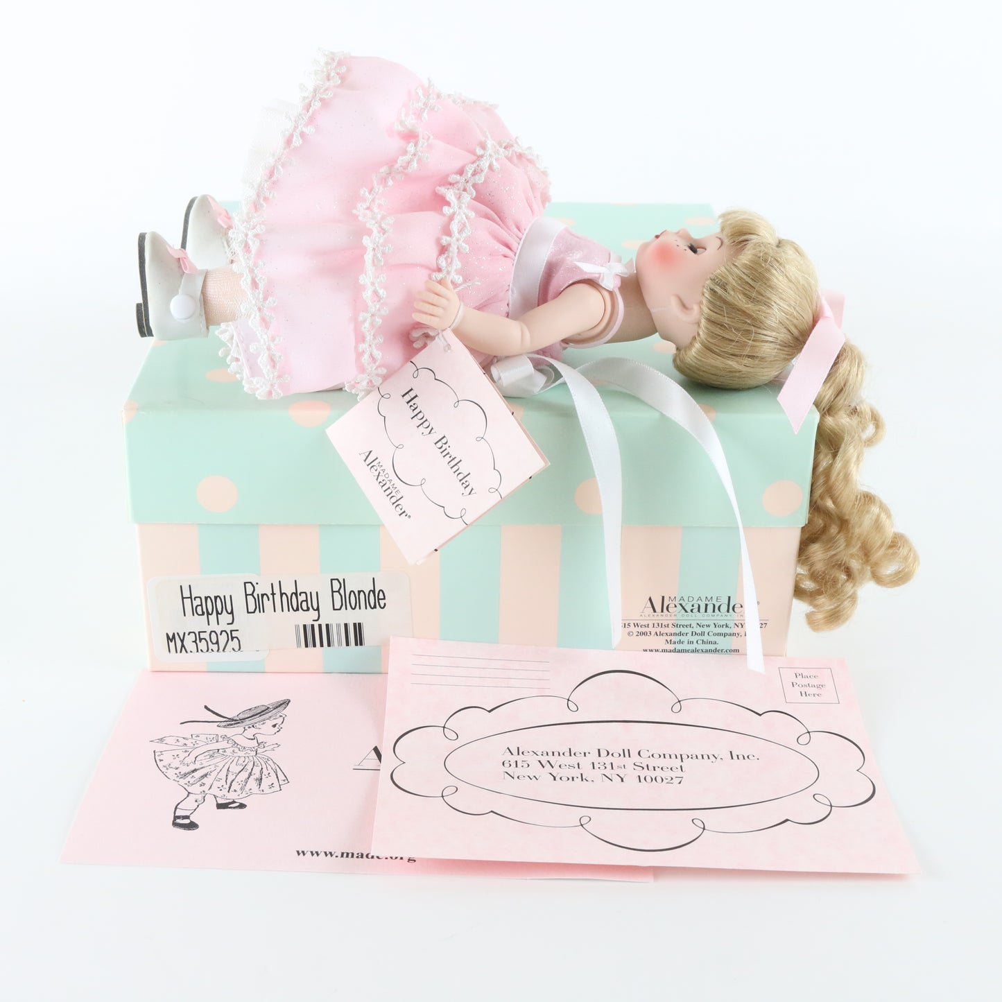 Happy Birthday Blonde Madame Alexander Pink Dress Girl Doll 8" Mx35925