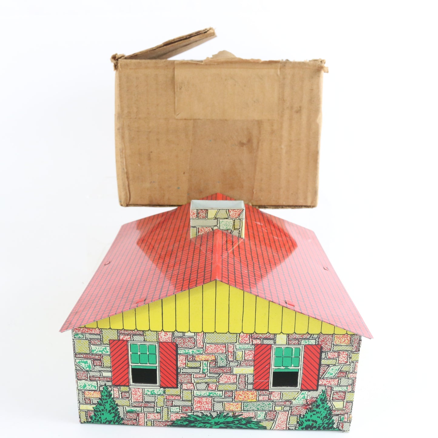 Vintage Model Train Building Tin Metal House Skyline Accessory O M14 WITH BOX nostalgic tin house layout piece