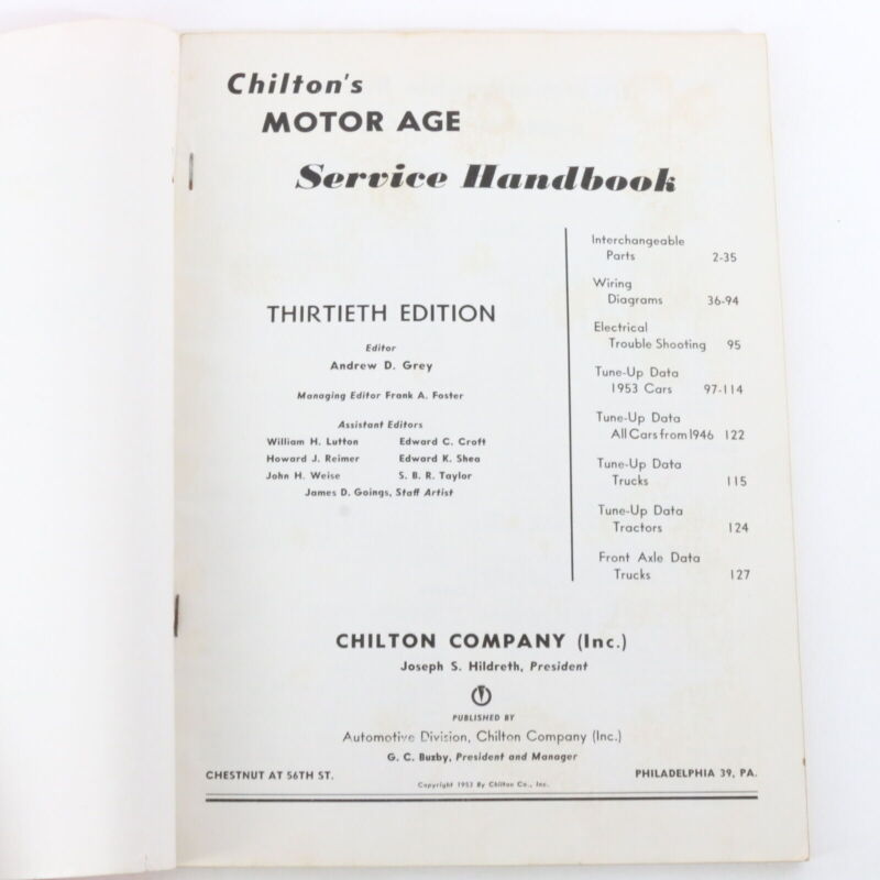 1953 Chiltons Motor Age Service Handbook 30th Ed Car Manual Book