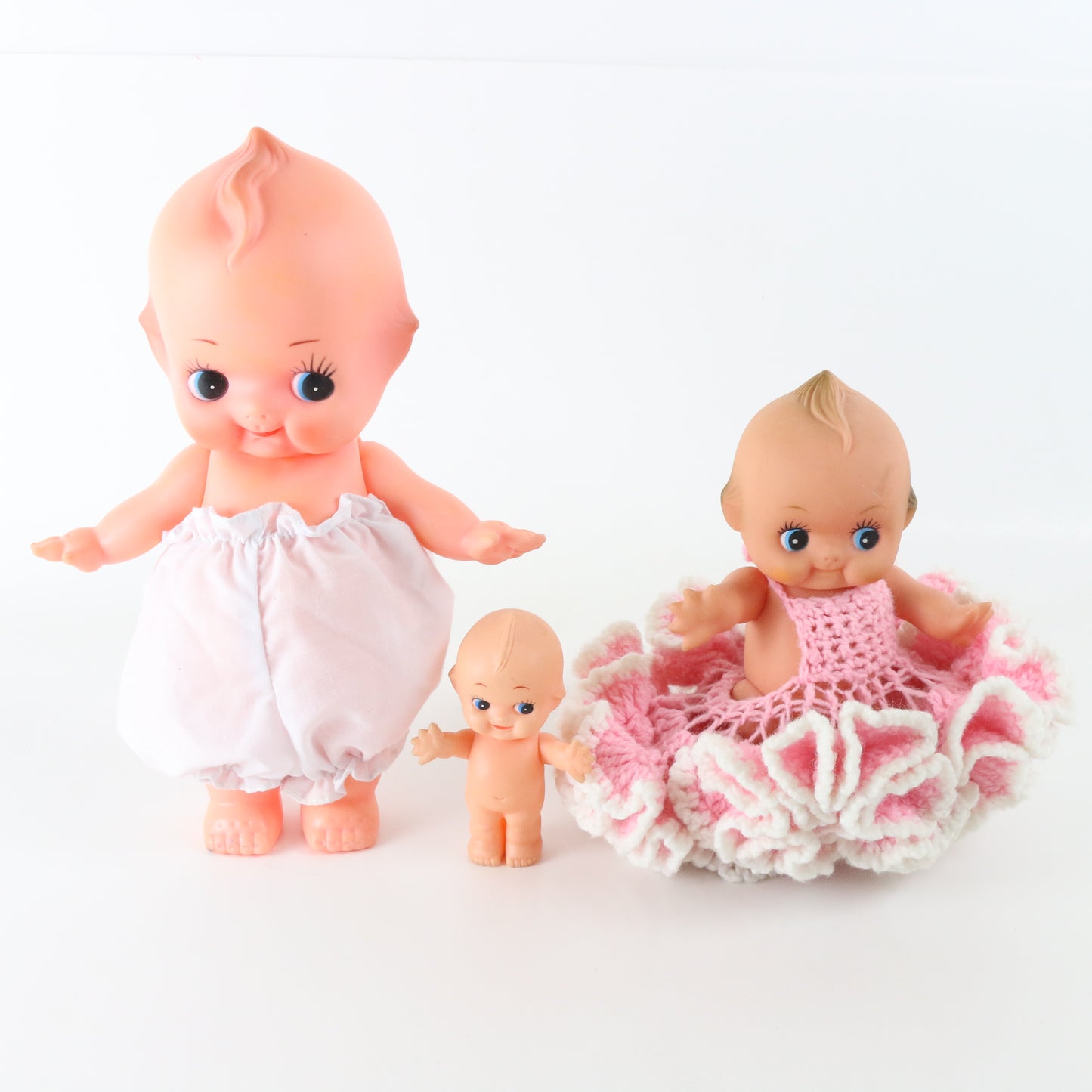 Lot Of 3 Vintage Kewpie Dolls Various Sizes W/ Custom Clothing Taiwan