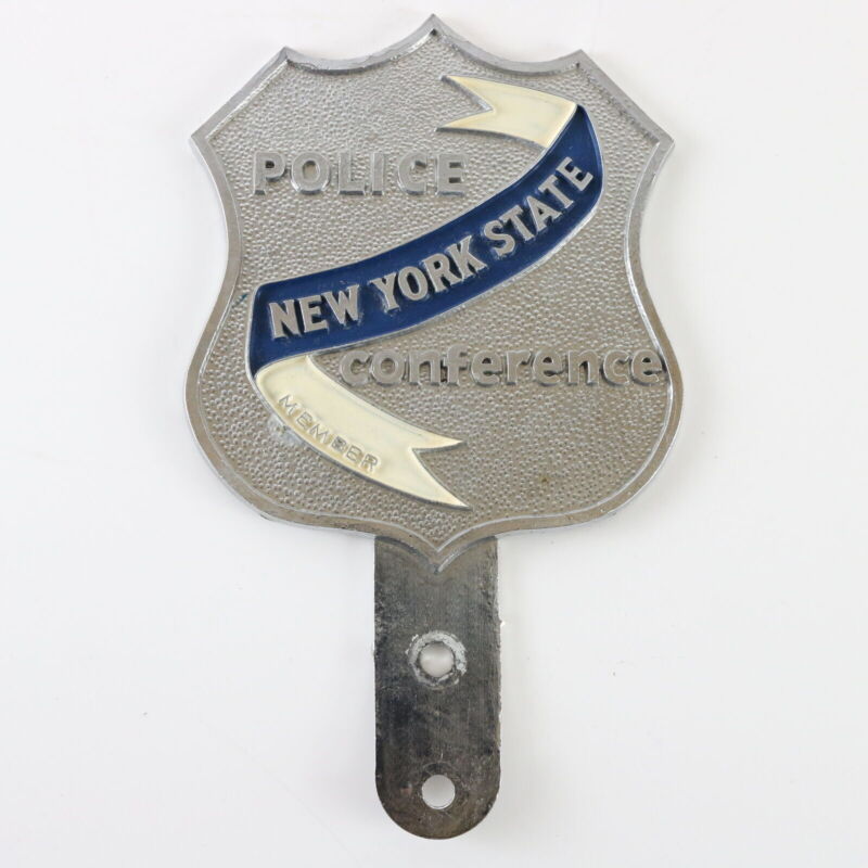 Vintage New York State Police Conference Member Metal License Plat Topper 6.75"
