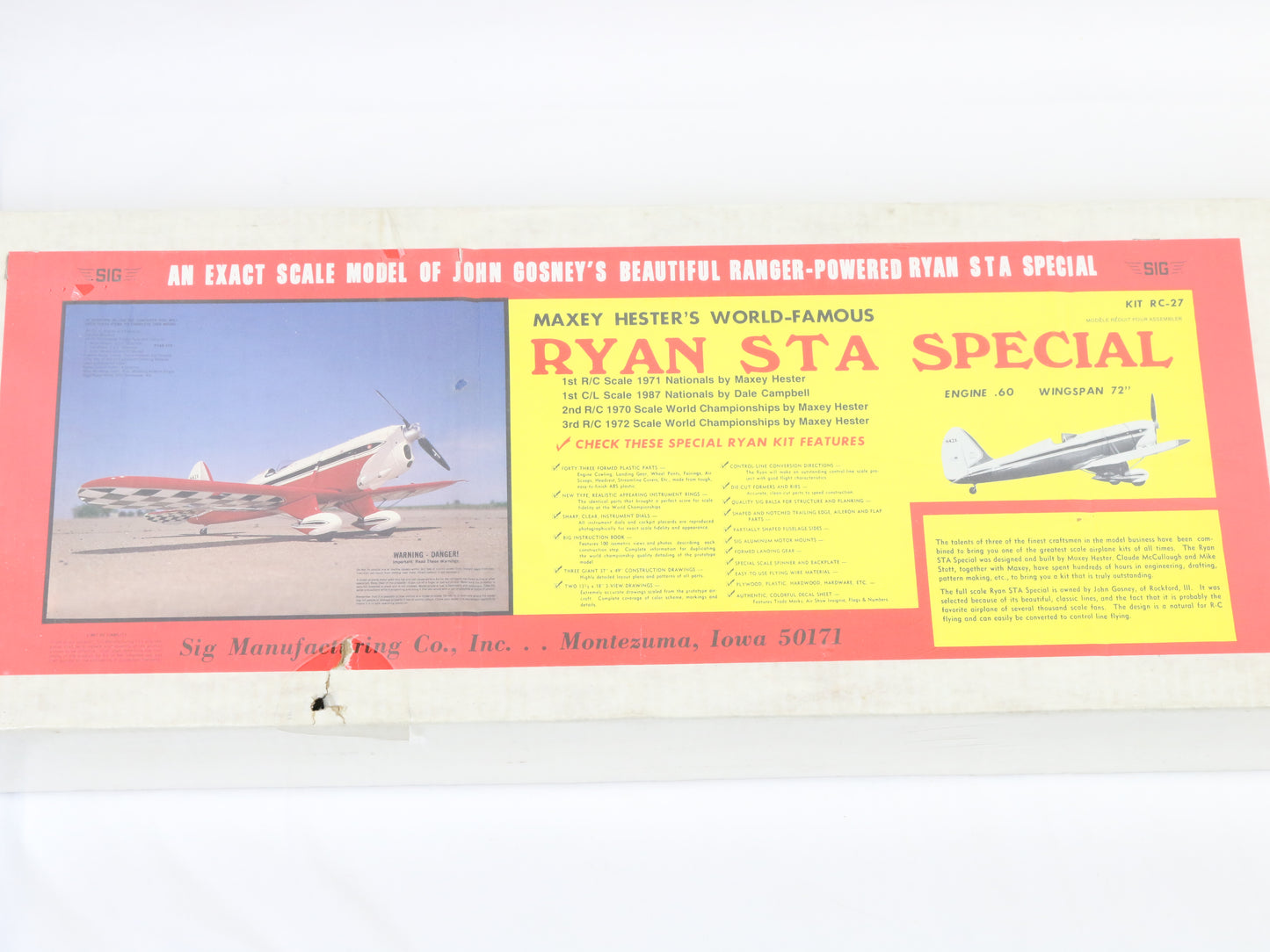 SIG Aircraft Ryan STA Special Maxey Hester Wood 72" Wingspan