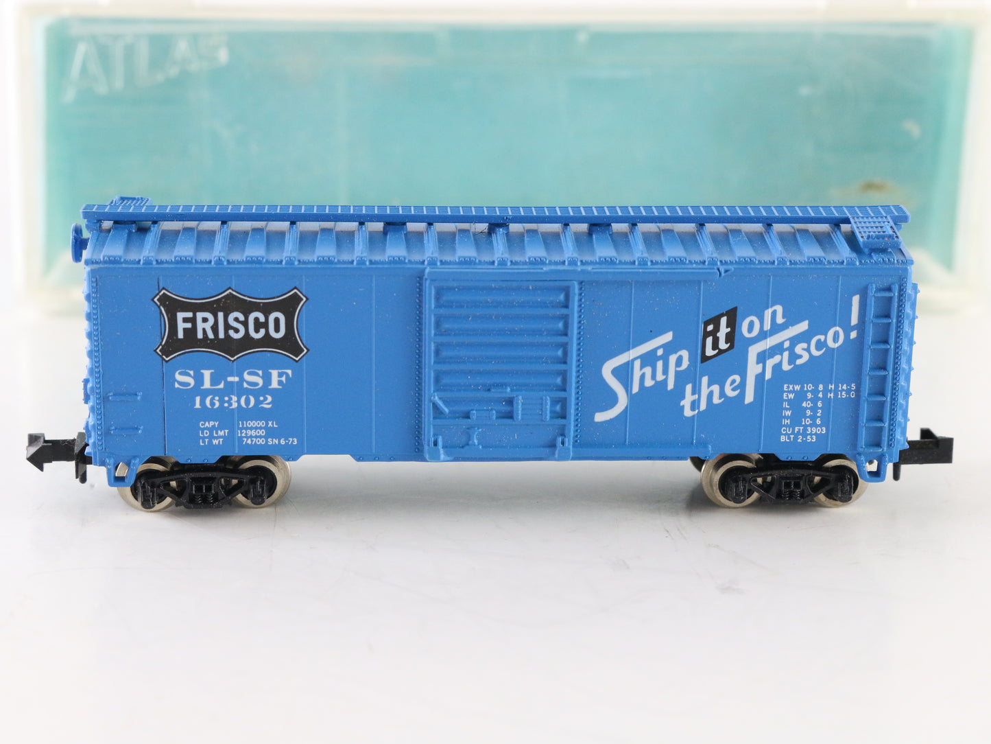 Atlas N 3417 Frisco SLSF 16302 Blue Boxcar with Box