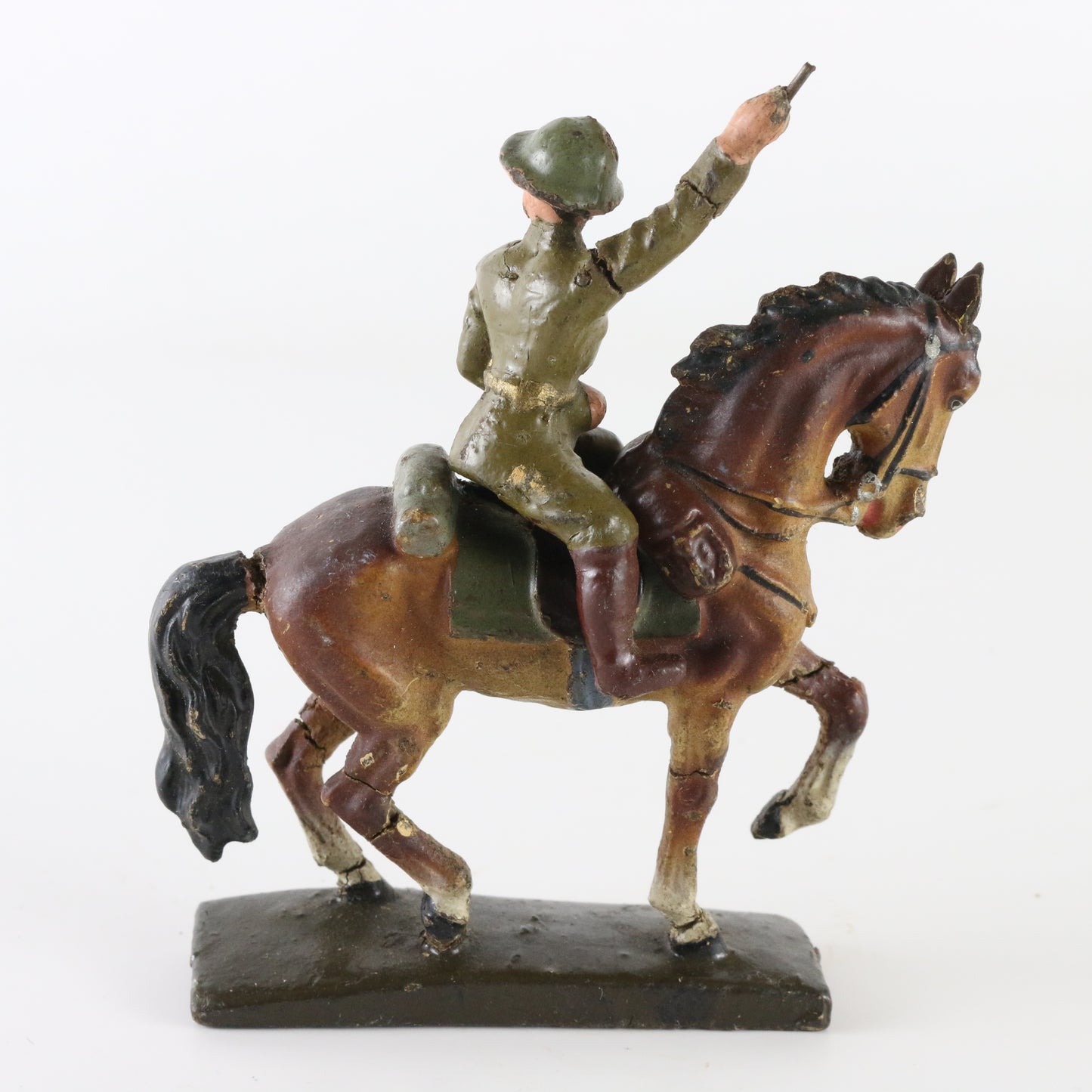 Lineol WWI German horse with charging soldier composite figure antique toy