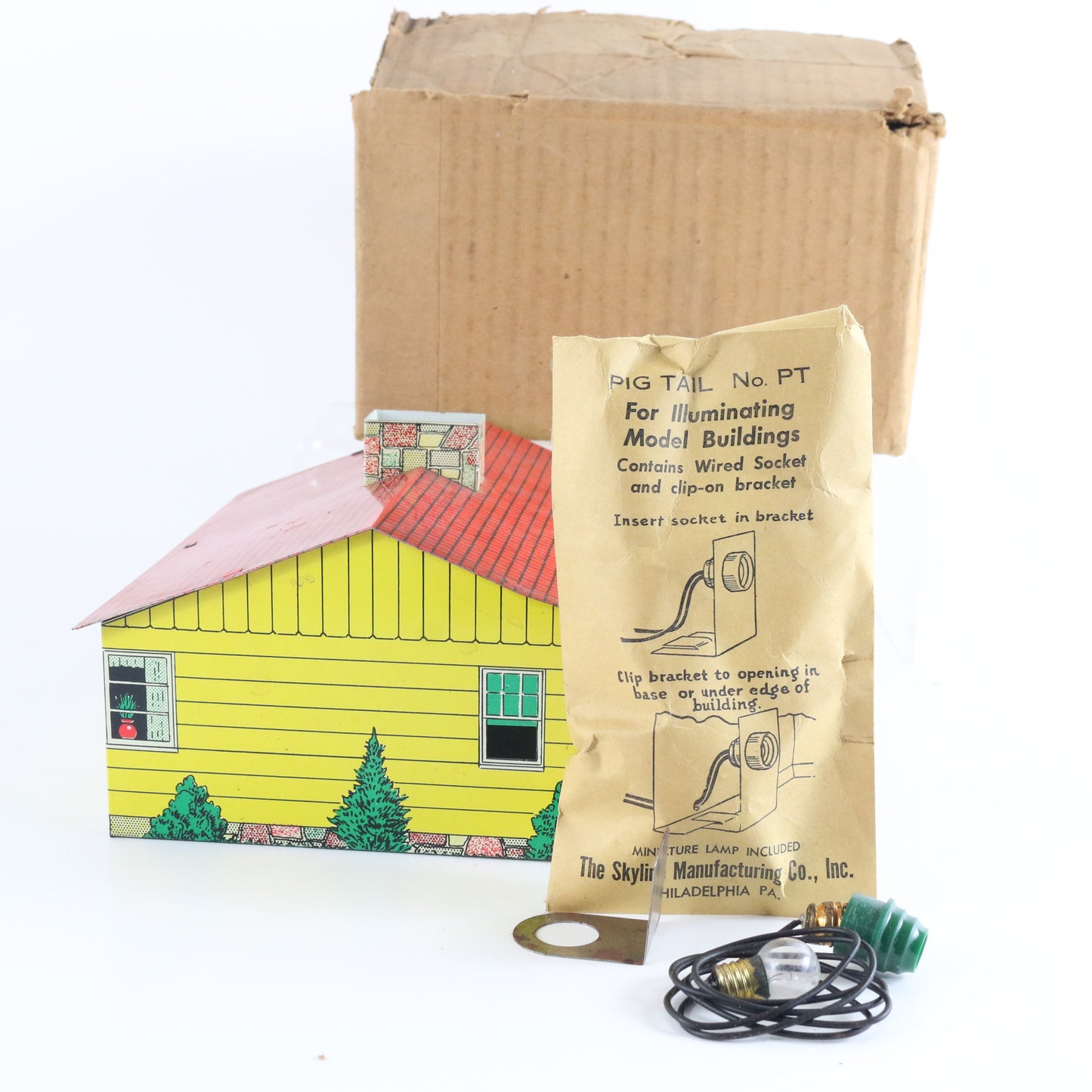Vintage Model Train Building Tin Metal House Skyline Accessory O M14 WITH BOX nostalgic tin house layout piece