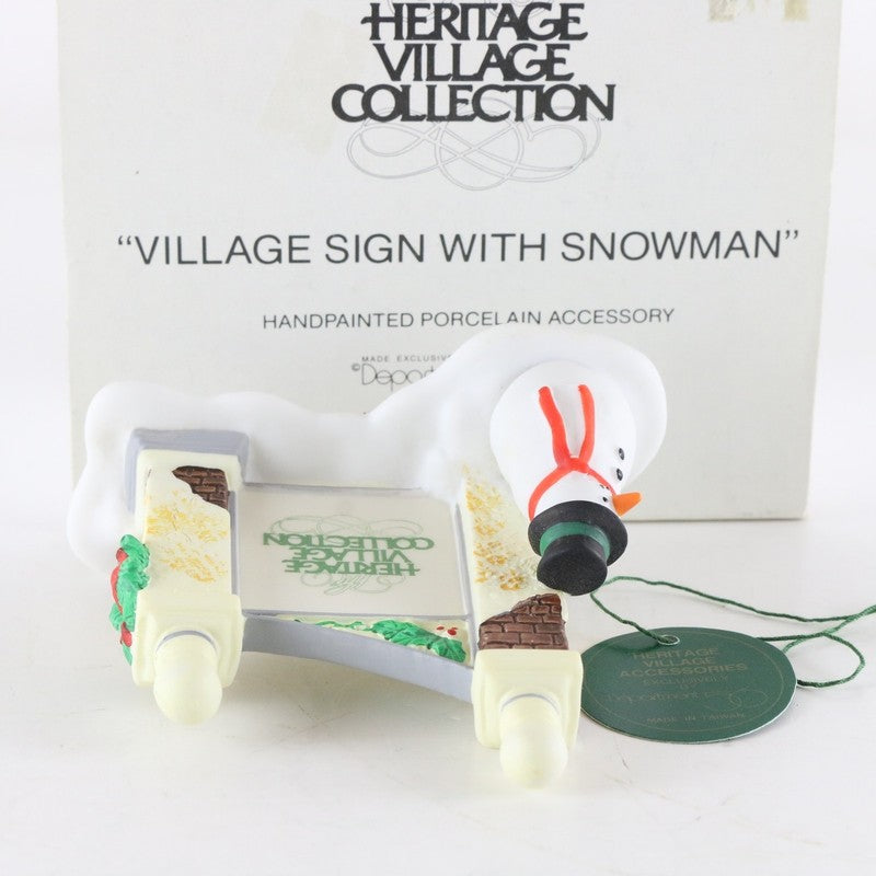 Dept 56 Heritage Village Sign W/ Snowman Porcelain Christmas Accessory 5572-7