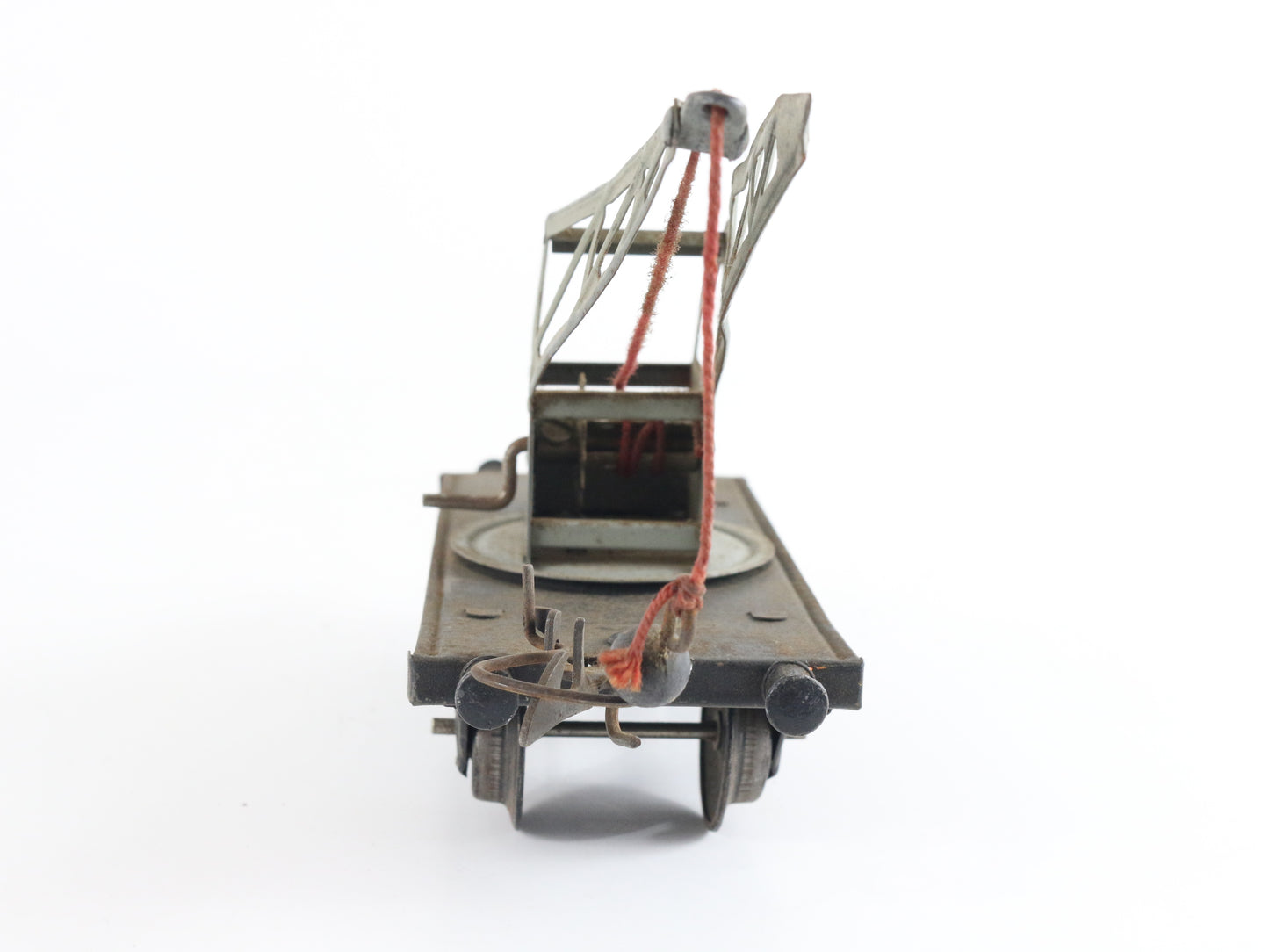 Vintage Train Crane Flat Car Hornby Meccano O Model Tinplate functional crane wagon for railway yard