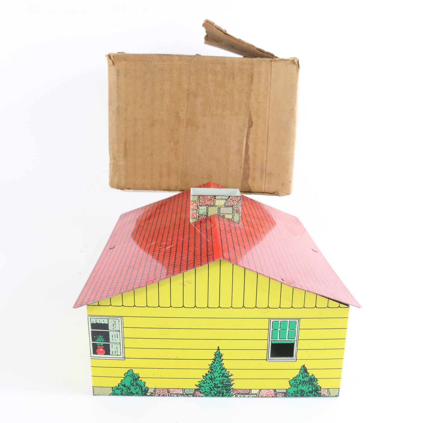 Vintage Model Train Building Tin Metal House Skyline Accessory O M14 WITH BOX nostalgic tin house layout piece
