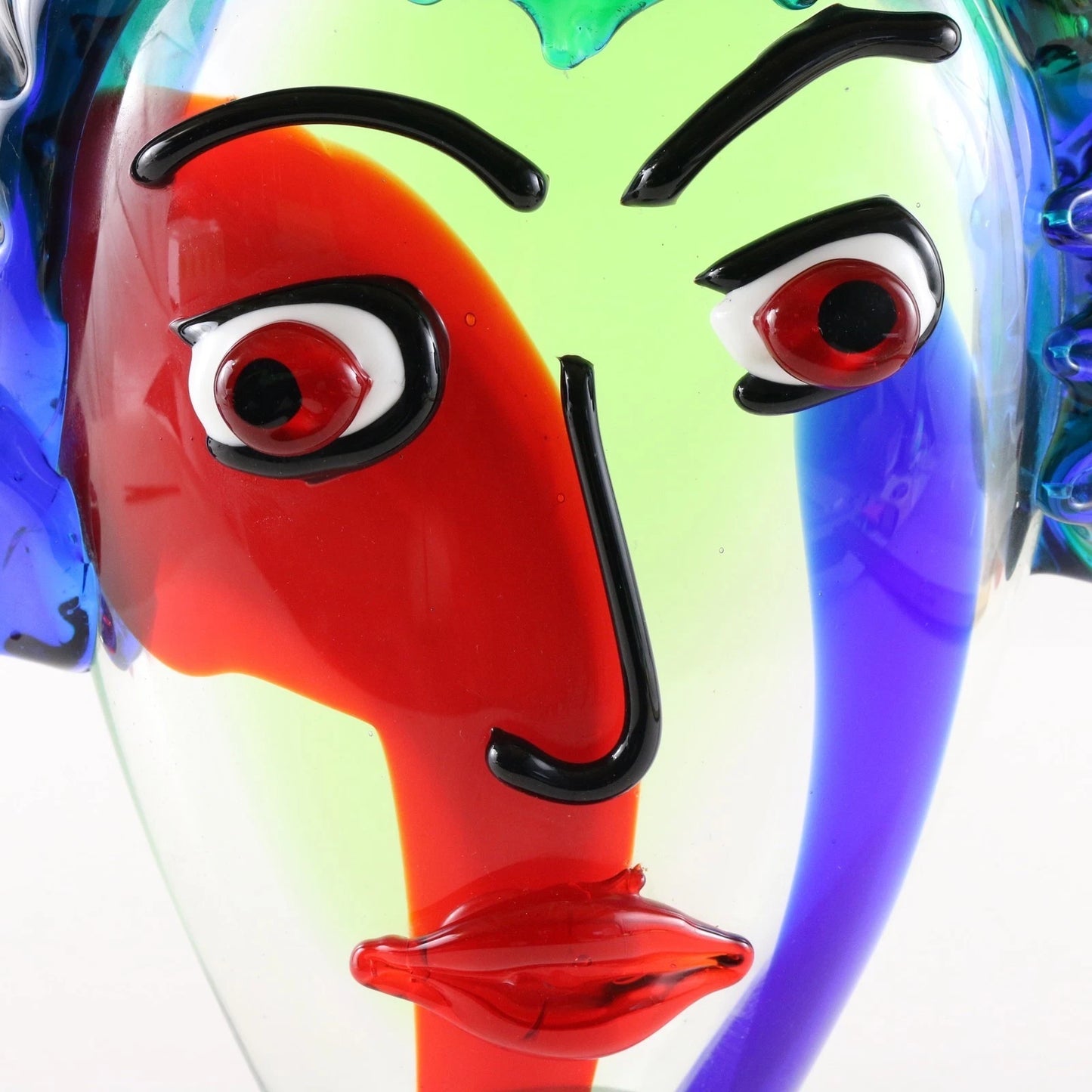 Italian Murano Glass Face Sculpture Art Bust Green Blue Red 10.5” 26cm