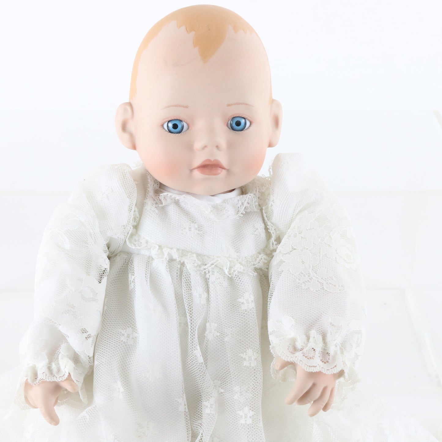 Christening Baby Elke Hutchens Danbury Mint 13" Porcelain Doll W/ White Dress