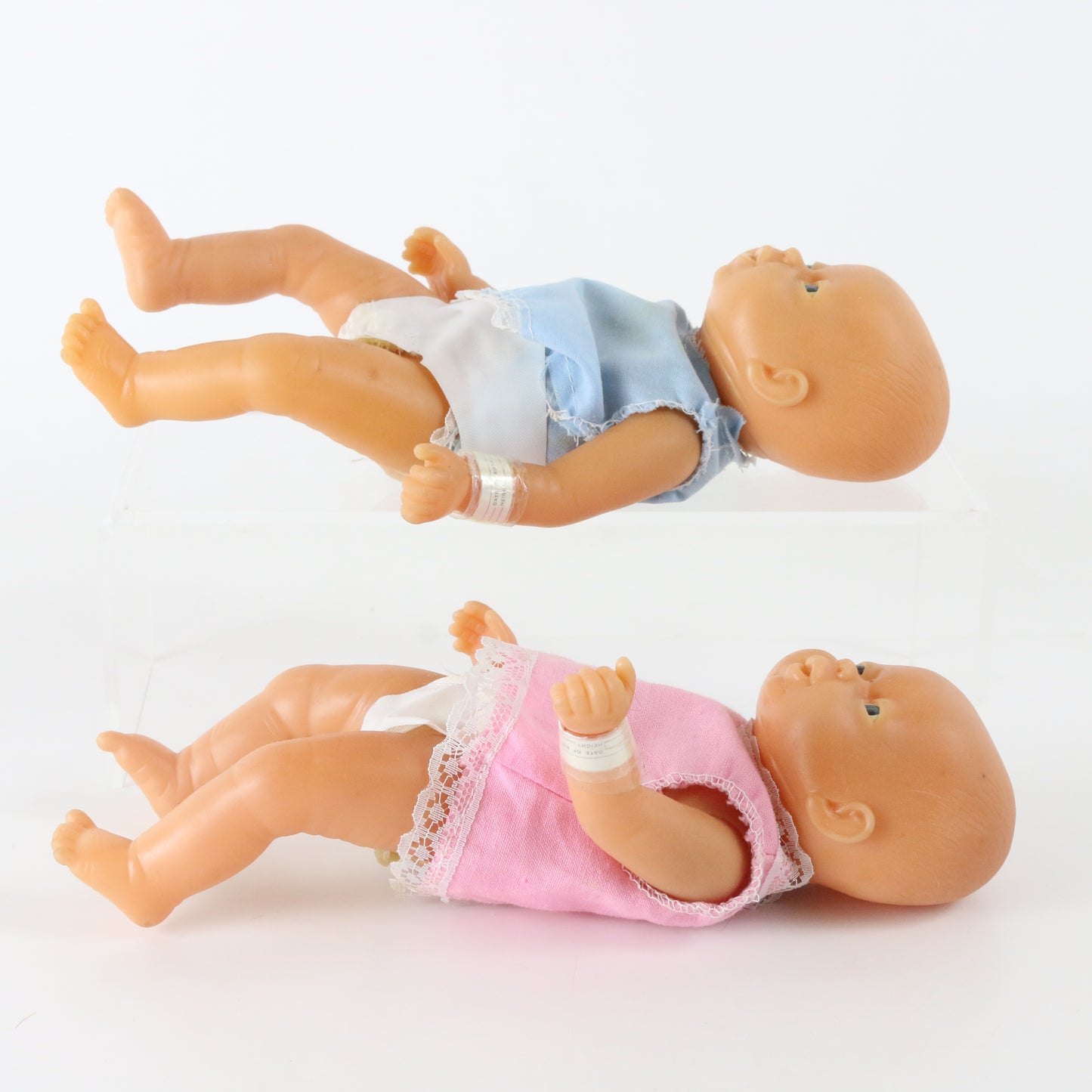 Lot Of 2 Vintage 1980s Emson Boy & Girl Newborn Babies 8.5" Vinyl Dolls