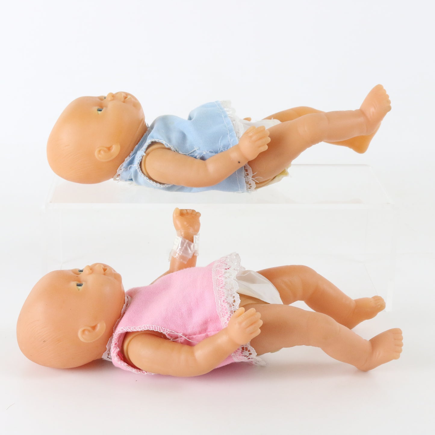 Lot Of 2 Vintage 1980s Emson Boy & Girl Newborn Babies 8.5" Vinyl Dolls