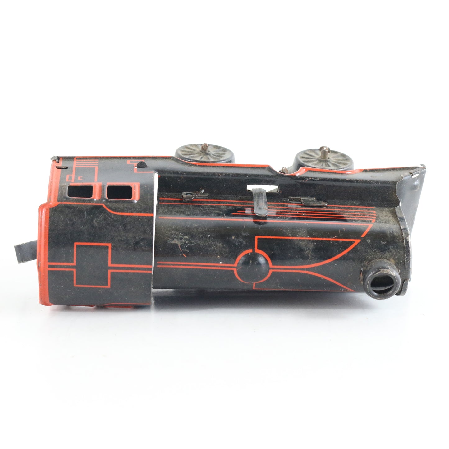 Red & Black Windup Tin Litho Steam Loco Engine US Zone Germany O Model Train postwar clockwork locomotive